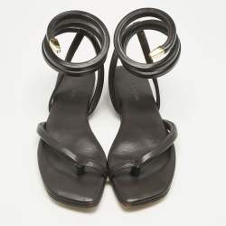 Pre Owned Bottega Veneta Dark Brown Leather Spiral Flat Sandals Size 37
