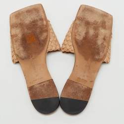 Pre Owned Bottega Veneta Beige Intrecciato Leather Flat Slide Sandals Size 41