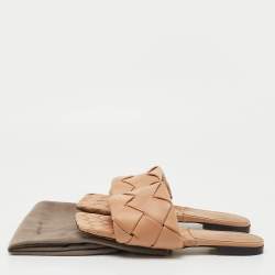 Pre Owned Bottega Veneta Beige Intrecciato Leather Lido Flat Sandals Size 40
