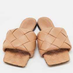 Pre Owned Bottega Veneta Beige Intrecciato Leather Lido Flat Sandals Size 40