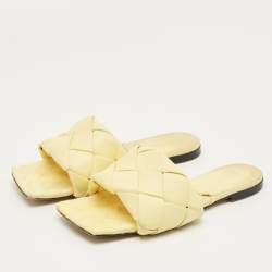 Pre Owned Bottega Veneta Yellow Intrecciato Leather Lido Flat Sandals Size 39.5