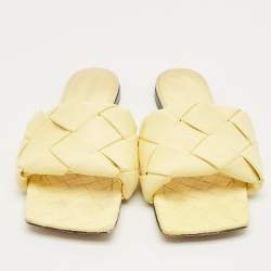 Pre Owned Bottega Veneta Yellow Intrecciato Leather Lido Flat Sandals Size 39.5