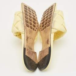 Pre Owned Bottega Veneta Yellow Intrecciato Leather Lido Flat Sandals Size 39.5