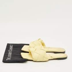 Pre Owned Bottega Veneta Yellow Intrecciato Leather Lido Flat Sandals Size 39.5