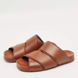 Pre Owned Bottega Veneta Brown Leather Flat Sandals Size 41