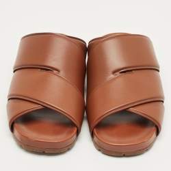 Pre Owned Bottega Veneta Brown Leather Flat Sandals Size 41
