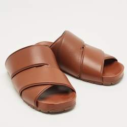 Pre Owned Bottega Veneta Brown Leather Flat Sandals Size 41