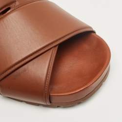Pre Owned Bottega Veneta Brown Leather Flat Sandals Size 41