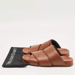 Pre Owned Bottega Veneta Brown Leather Flat Sandals Size 41