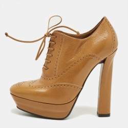 Pre Owned Bottega Veneta Brown Leather Brogue Lace Up Ankle Boots Size 37
