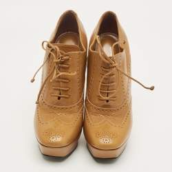 Pre Owned Bottega Veneta Brown Leather Brogue Lace Up Ankle Boots Size 37