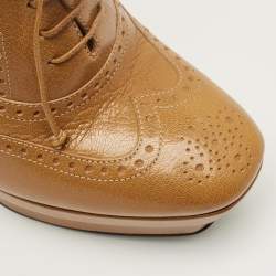 Pre Owned Bottega Veneta Brown Leather Brogue Lace Up Ankle Boots Size 37