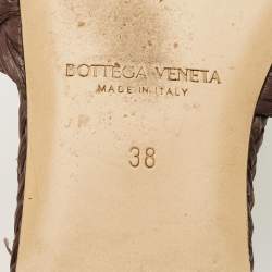 Pre Owned Bottega Veneta Dark Brown Woven Straw Lido Flat Slide Size 38