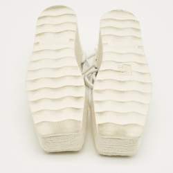 Pre Owned Bottega Veneta White Mesh and Leather Sporty Web Wedge Espadrille Sandals Size 39