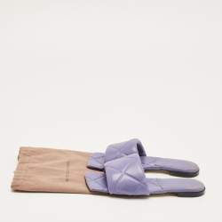 Pre Owned Bottega Veneta Purple Quilted Leather Lido Flat Slides Size 38.5