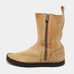 Pre Owned Bottega Veneta Brown Suede Ankle Length Boots Size 37