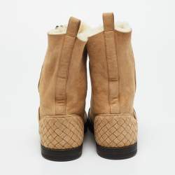 Pre Owned Bottega Veneta Brown Suede Ankle Length Boots Size 37