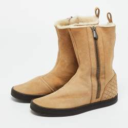 Pre Owned Bottega Veneta Brown Suede Ankle Length Boots Size 37