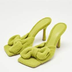 Pre Owned Bottega Veneta Green Fabric Stretch Slide Sandals Size 39