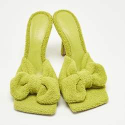 Pre Owned Bottega Veneta Green Fabric Stretch Slide Sandals Size 39