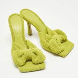 Pre Owned Bottega Veneta Green Fabric Stretch Slide Sandals Size 39