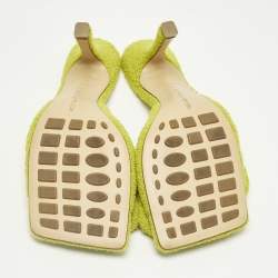 Pre Owned Bottega Veneta Green Fabric Stretch Slide Sandals Size 39