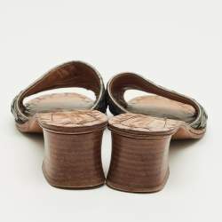 Pre Owned Bottega Veneta Metallic Woven Leather Intrecciato Slide Sandals Size 37