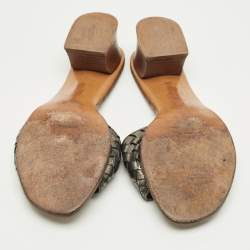 Pre Owned Bottega Veneta Metallic Woven Leather Intrecciato Slide Sandals Size 37