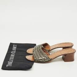Pre Owned Bottega Veneta Metallic Woven Leather Intrecciato Slide Sandals Size 37