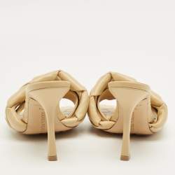 Pre Owned Bottega Veneta Beige Quilted Leather Lido Slide Sandals Size 37.5