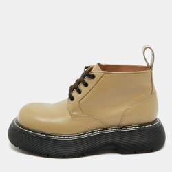 Pre Owned Bottega Veneta Green Leather Swell Ankle Length Boots Size 41