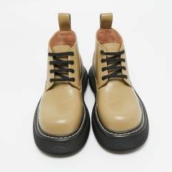 Pre Owned Bottega Veneta Green Leather Swell Ankle Length Boots Size 41