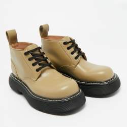 Pre Owned Bottega Veneta Green Leather Swell Ankle Length Boots Size 41