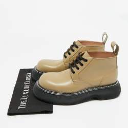 Pre Owned Bottega Veneta Green Leather Swell Ankle Length Boots Size 41