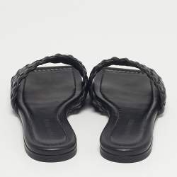 Pre Owned Bottega Veneta Black Intrecciato Leather Flat Sandals Size 36
