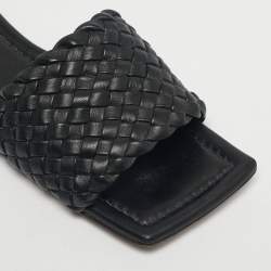 Pre Owned Bottega Veneta Black Intrecciato Leather Flat Sandals Size 36