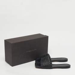 Pre Owned Bottega Veneta Black Intrecciato Leather Flat Sandals Size 36