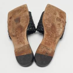 Pre Owned Bottega Veneta Black Intrecciato Leather Flat Sandals Size 36
