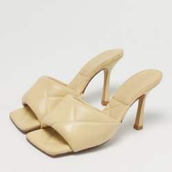 Pre Owned Bottega Veneta Beige Leather Lido Slide Sandals Size 36