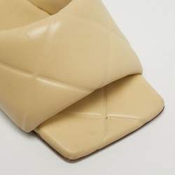 Pre Owned Bottega Veneta Beige Leather Lido Slide Sandals Size 36