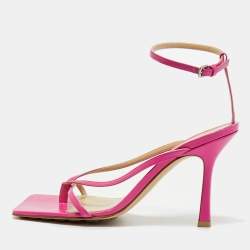 Pre Owned Bottega Veneta Pink Leather Stretch Ankle Strap Sandals Size 39