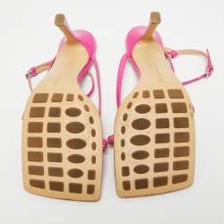 Pre Owned Bottega Veneta Pink Leather Stretch Ankle Strap Sandals Size 39