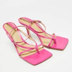 Pre Owned Bottega Veneta Pink Leather Stretch Ankle Strap Sandals Size 39