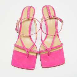 Pre Owned Bottega Veneta Pink Leather Stretch Ankle Strap Sandals Size 39