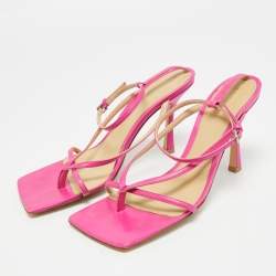 Pre Owned Bottega Veneta Pink Leather Stretch Ankle Strap Sandals Size 39