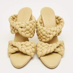 Pre Owned Bottega Veneta Yellow Braided Leather Curve Open Toe Sandals Size 38.5