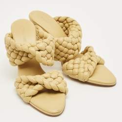 Pre Owned Bottega Veneta Yellow Braided Leather Curve Open Toe Sandals Size 38.5