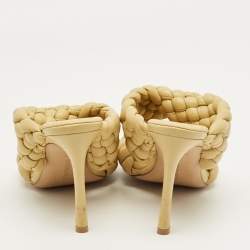 Pre Owned Bottega Veneta Yellow Braided Leather Curve Open Toe Sandals Size 38.5