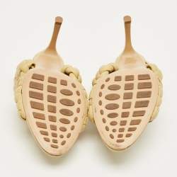 Pre Owned Bottega Veneta Yellow Braided Leather Curve Open Toe Sandals Size 38.5