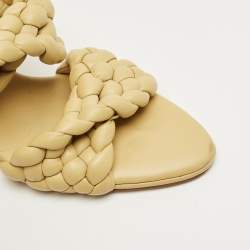 Pre Owned Bottega Veneta Yellow Braided Leather Curve Open Toe Sandals Size 38.5